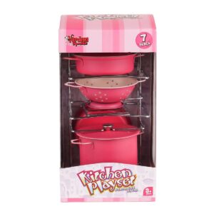 ATF-683G-6 Raflı Pembe Emaye Tencere Tava Seti 7 Parça -Vardem