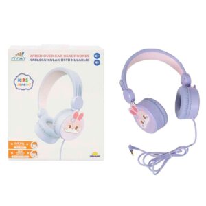 S0000007 -SUN-GLE-ECH-KULAKLIK MİKROFONLU KABLOLU TAVŞAN RESİMLİ LİLA
